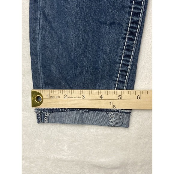 Bongo Womens Y2K Denim Distressed Jeans Low Rise Rolled Hem Embroidered Size 7 - Picture 10 of 16